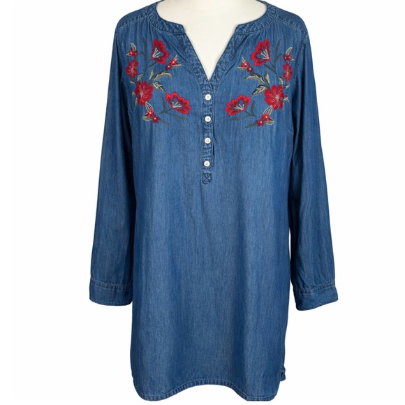 Express Chambray Embroidered Popover Dress Denim Western Boho XL - Picture 3 of 9